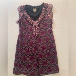 ECI New York 14 Silk Printed Lined Short Dress Ruffle